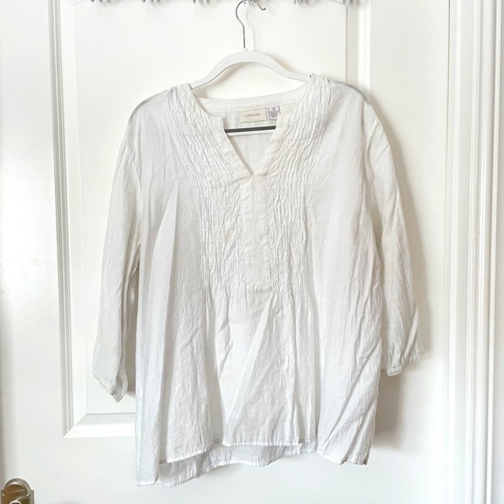 CHICO'S Top Women's Sz 3 White 3/4 sleeve Tunic